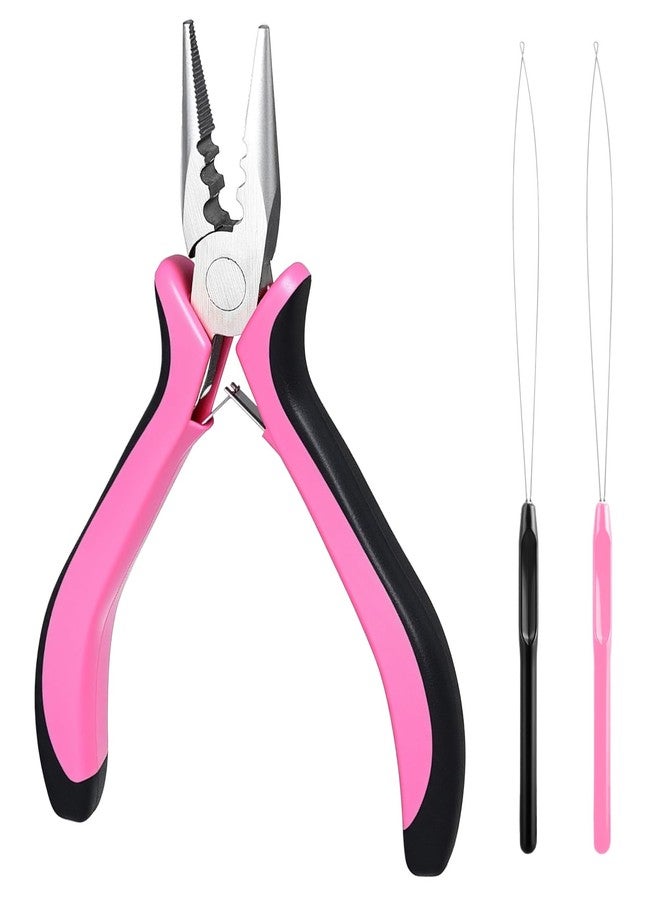 ValueBargain Hair Extension Pliers, 3-Hole Hair Extension Tools Set with 2PCS Clamp for Micro Nano Rings, Pink Tool for Extension Application Removal - Image 1